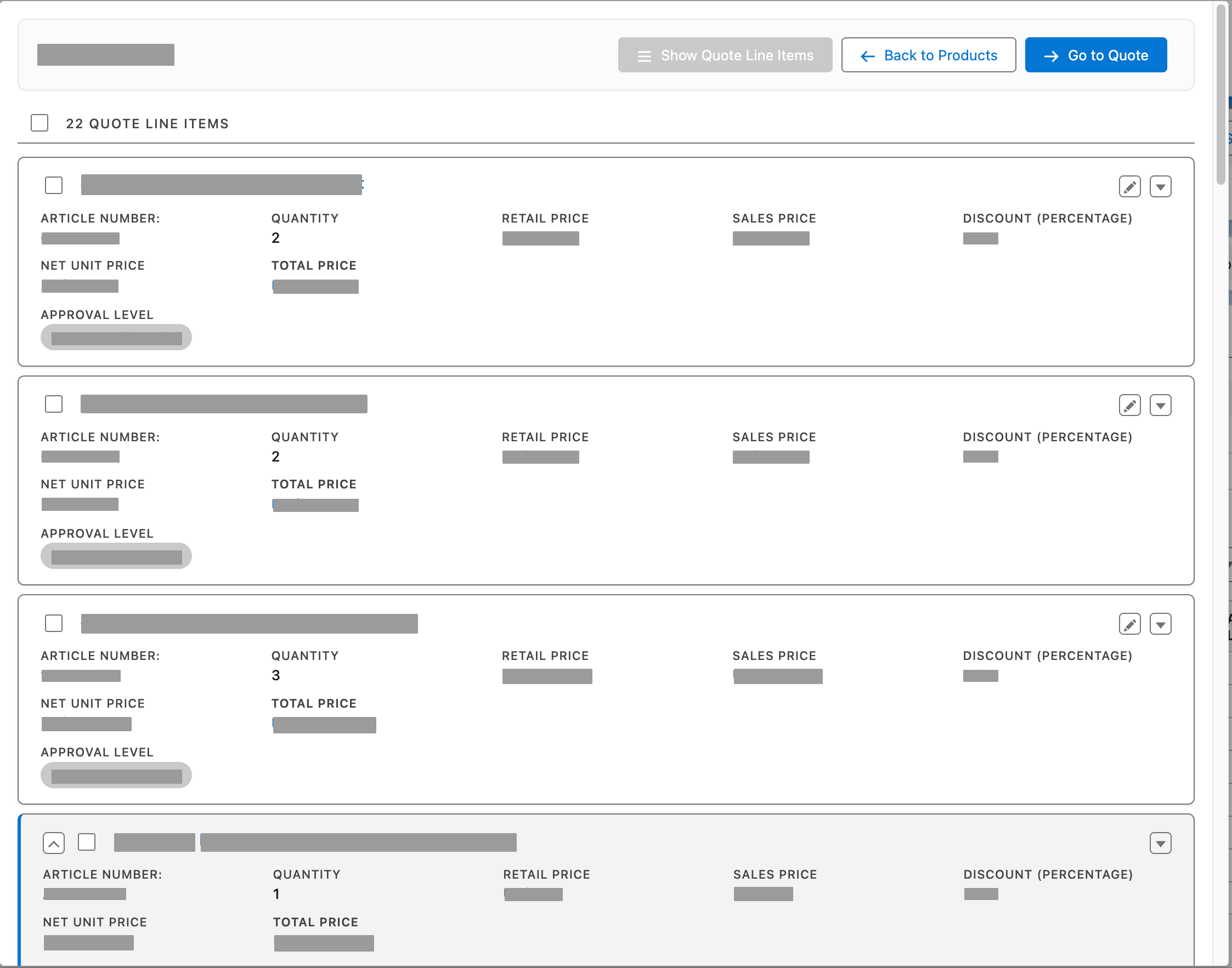 Unified Transaction Management Component - Line Items
